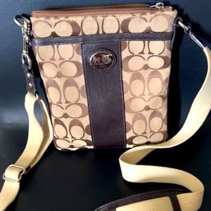 Beige and brown small coach bag
